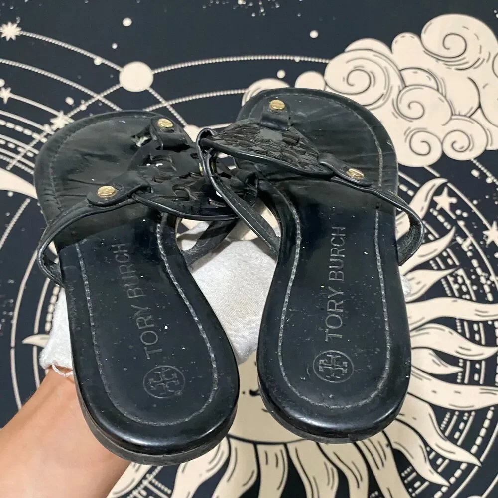 Tory Burch Miller Flip-Flop Thong Sandal Women's Black Leather Slip-On Summer